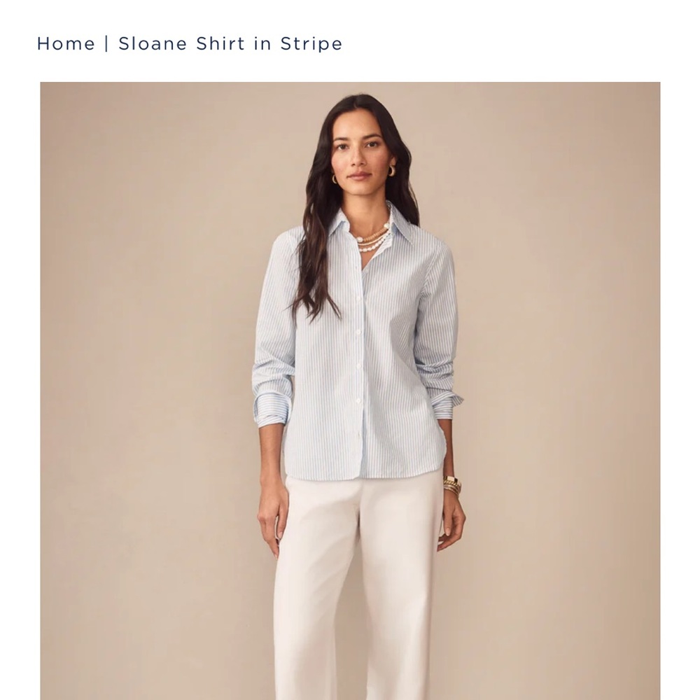 J. McLaughlin Teal and White Striped Sloane Shirt Silk Blend - Picture 2 of 11